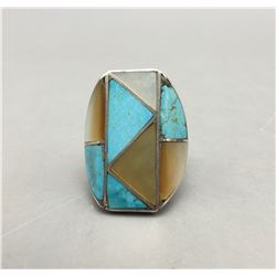 Vintage Turquoise and Mother of Pearl Inlay Ring