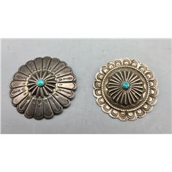 2 Vintage Turquoise and Sterling Silver Pins