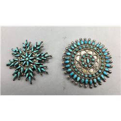 2 Vintage Turquoise Cluster Pins