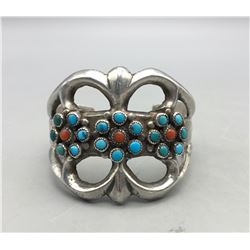 Turquoise and Coral Sandcast Bracelet