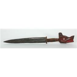 Tlingit Copper Knife with Carved Wolf H