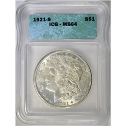 1921-S MORGAN DOLLAR ICG MS-64