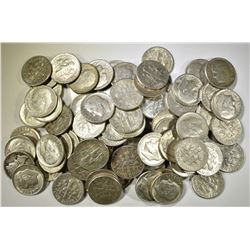 100-CIRC MIXED DATE CIRC 90% SILVER DIMES