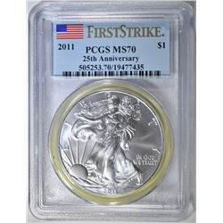 2011 AMERICAN SILVER EAGLE, PCGS MS-70