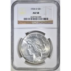 1934-D PEACE DOLLAR  NGC AU-58