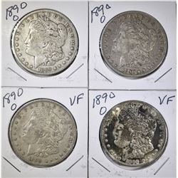 LOT OF 4 1890-O MORGAN DOLLARS