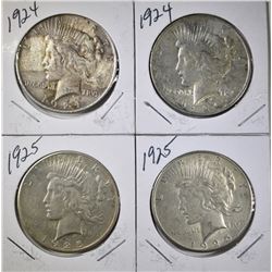 2 1924 & 2 1925 PEACE DOLLARS