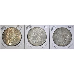 LOR OF 3 1886 MORGAN DOLLARS, VF, XF & BU