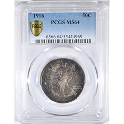 1916 WALKING LIBERTY HALF DOLLAR PCGS MS-64 COLOR