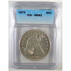 1870 SEATED LIBERTY DOLLAR ICG MS-62