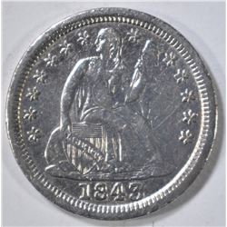 1843 SEATED LIBERTY DIME  AU