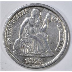1876-CC SEATED LIBERTY DIME  XF+