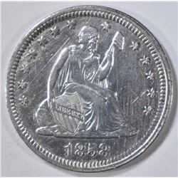 1858 SEATED LIBERTY QUARTER  AU/BU