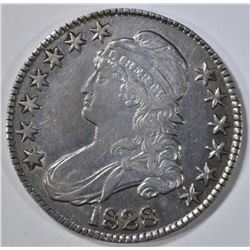 1828 CURL 2, KNOB BUST HALF DOLLAR  AU