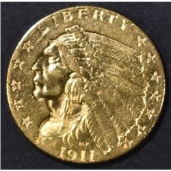 1911 $2.5 GOLD INDIAN  AU/BU