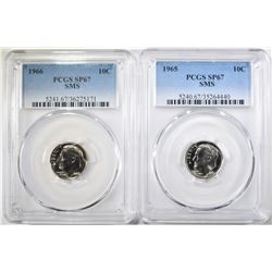 1965 & 1966 SMS ROOSEVELT DIMES, PCGS SP-67