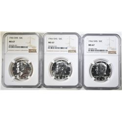 3-1966 SMS KENNEDY HALF DOLLARS, NGC MS-67