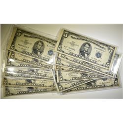 15-1953 $5.00 SILVER CERTIFICATES ALL IN SLEEVES