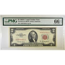 1953A $2.00 RED SEAL NOTE, PMG-66 EPQ