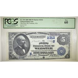 1882 $5 FIRST NATIONAL BANK OF WEBSTER PCGS 60