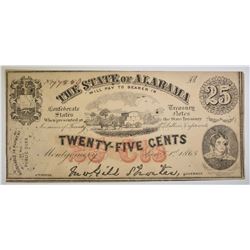 1863 25 CENT STATE OF ALABASMA NOTE