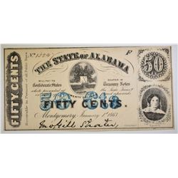1863 50 CENT STATE OF ALABAMA NOTE