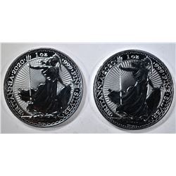 2-2020 ONE OUNCE SILVER BRITISH BRITANNIA COINS