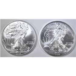 2-2008  BU ONE OUNCE SILVER AMERICAN EAGLE COINS