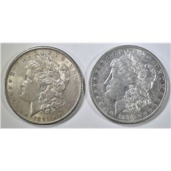 1891 & 1880-O MORGAN DOLLARS, AU
