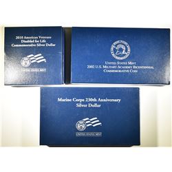 LOT OF 3 SILVER PROOF DOLLAR COMMEMS: