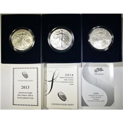 LOT OF 3 AMERICAN SILVER EAGLES: