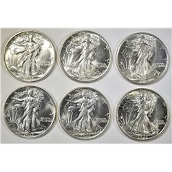 6 1943 BU WALKING LIBERTY HALF DOLLARS