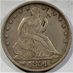 1854-O SEATED LIBERTY HALF DOLLAR XF+