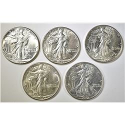 5-CH AU WALKING LIBERTY HALF DOLLARS: