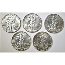 5-CH AU 1942 WALKING LIBERTY HALF DOLLARS