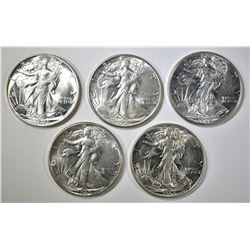 5-CH AU 1945 WALKING LIBERTY HALF DOLLARS