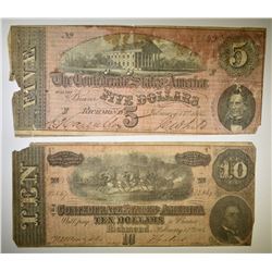 1864 $5 & $10 CONFEDERATE NOTES