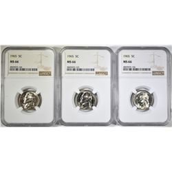 3-1965 JEFFERSON NICKELS, NGC MS-66