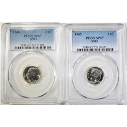 1965 & 1966 SMS ROOSEVELT DIMES, PCGS SP-67