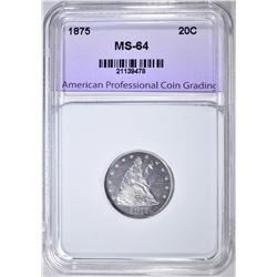 1875 20 CENT PIECE, APCG CH/ GEM BU