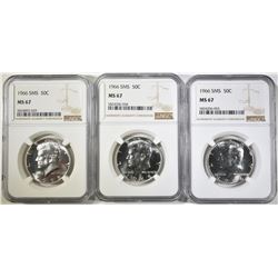 3-1966 SMS KENNEDY HALF DOLLARS, NGC MS-67