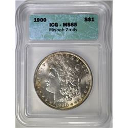 1900 MORGAN DOLLAR ICG MS-65 MISBAH ZMILY