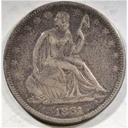 1861 SEATED LIBERTY HALF DOLLAR XF