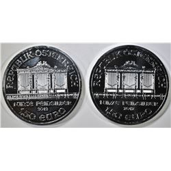2-2012 AUSTRIA ONE OUNCE SILVER PHILHARMONIC COINS