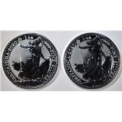 2-2020 BRITISH ONE OUNCE SILVER BRITANNIA COINS