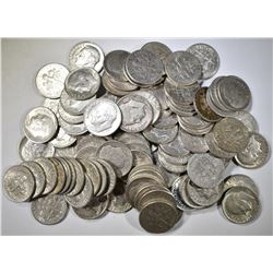 100-MIXED DATE CIRC 90% SILVER DIMES