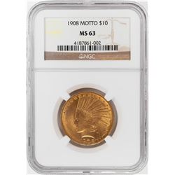 1908 Motto $10 Indian Head Eagle Gold Coin NGC MS63