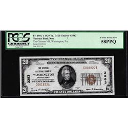 1929 $20 Washington, PA CH# 3383 National Currency Note PCGS Choice About New 58PPQ