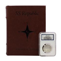 1858-O SS Republic Seated Liberty Half Dollar Coin NGC Shipwreck Effect with Book