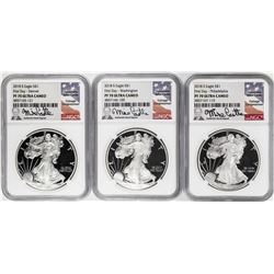 (3) Coin 2018-S $1 Proof Silver Eagle Location Set NGC PF70 Ultra Cameo First Day Castle